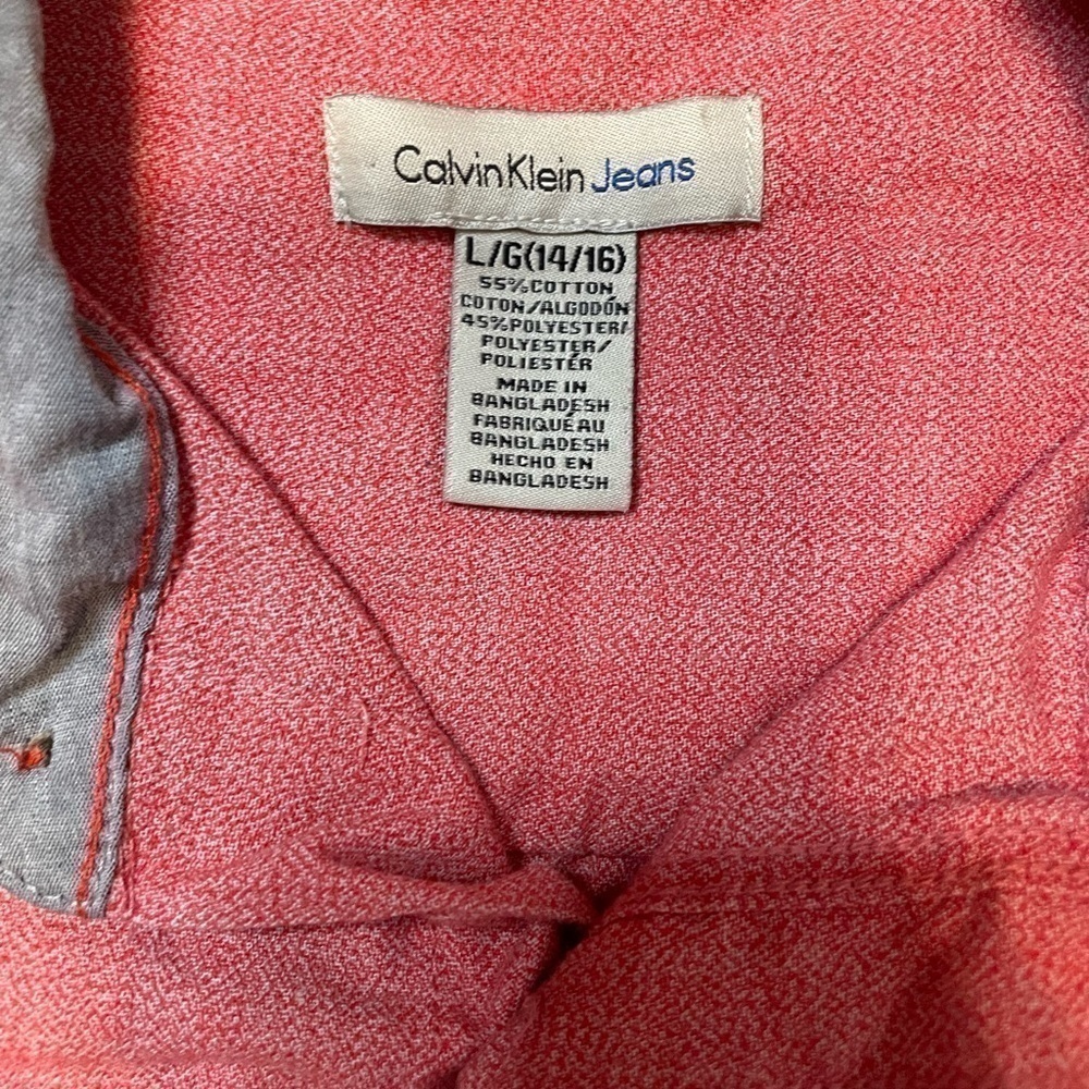 🐶🐶Boys Calvin Klein jeans size large red button down shirt🐶🐶 - Picture 3 of 4